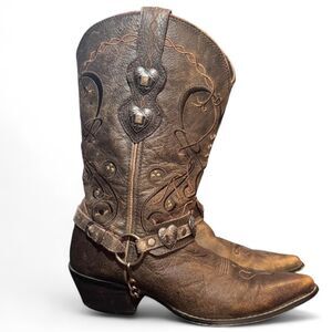 Durango RD4155 Heart Concho Harness Western Boots Womens 7.5 Brown Leather